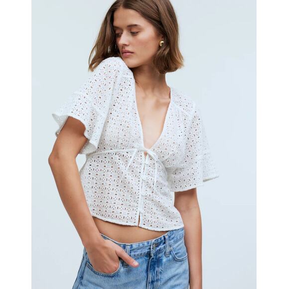 Tie-Front Top in Eyelet XS - Picture 1 of 6